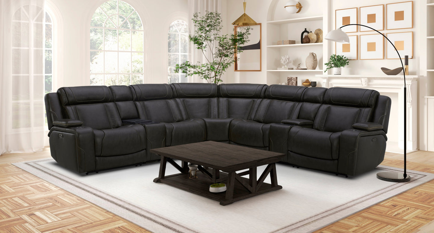 Denver 7-Piece Leather Power Sectional Charcoal
