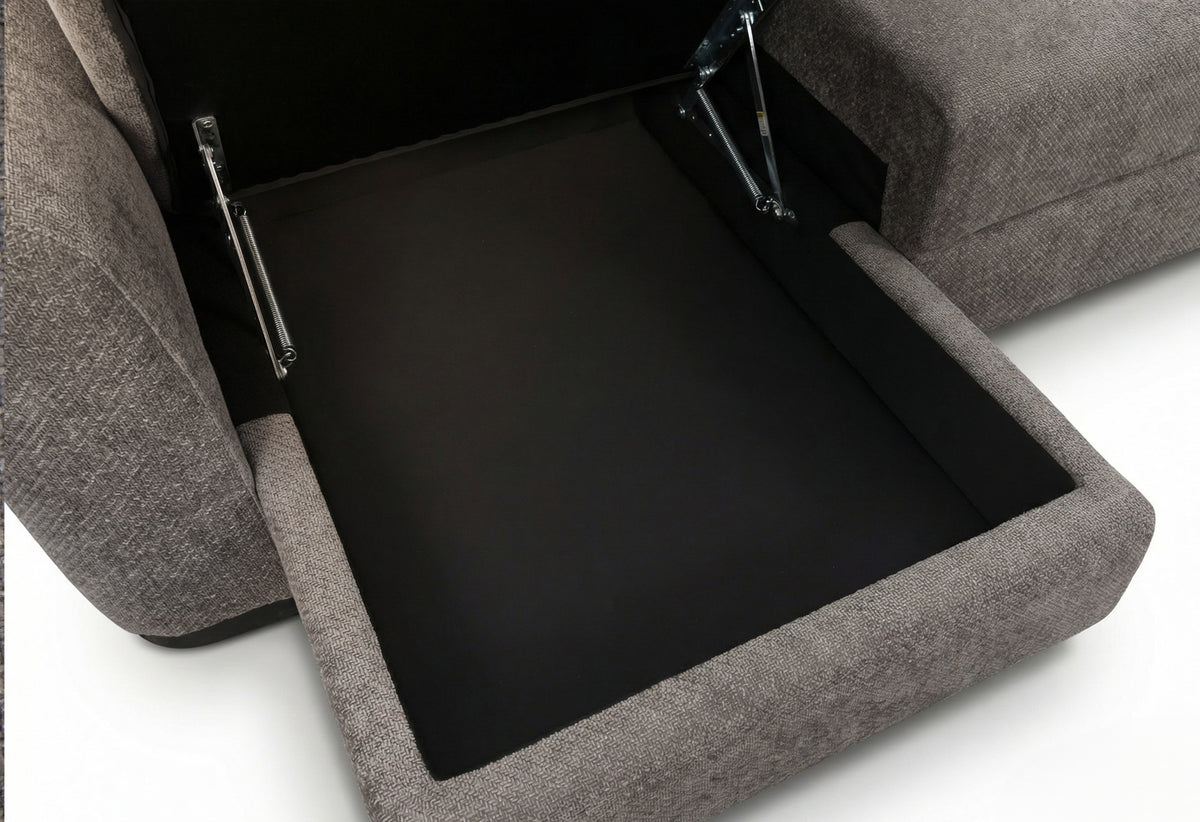 Open sectional seat storage compartment with lift-up cushion