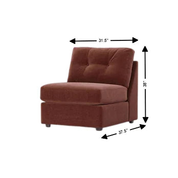 Armless upholstered chair with tufted back, deep rust red fabric, 1-seat