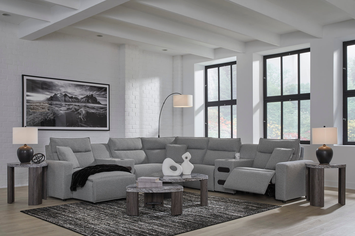 Ashley ModMax II 7-Piece Next-Gen Nuvellaâ„¢ Performance Fabric Dual Power Reclining Modular Sectional with Chaise and Audio Consoles