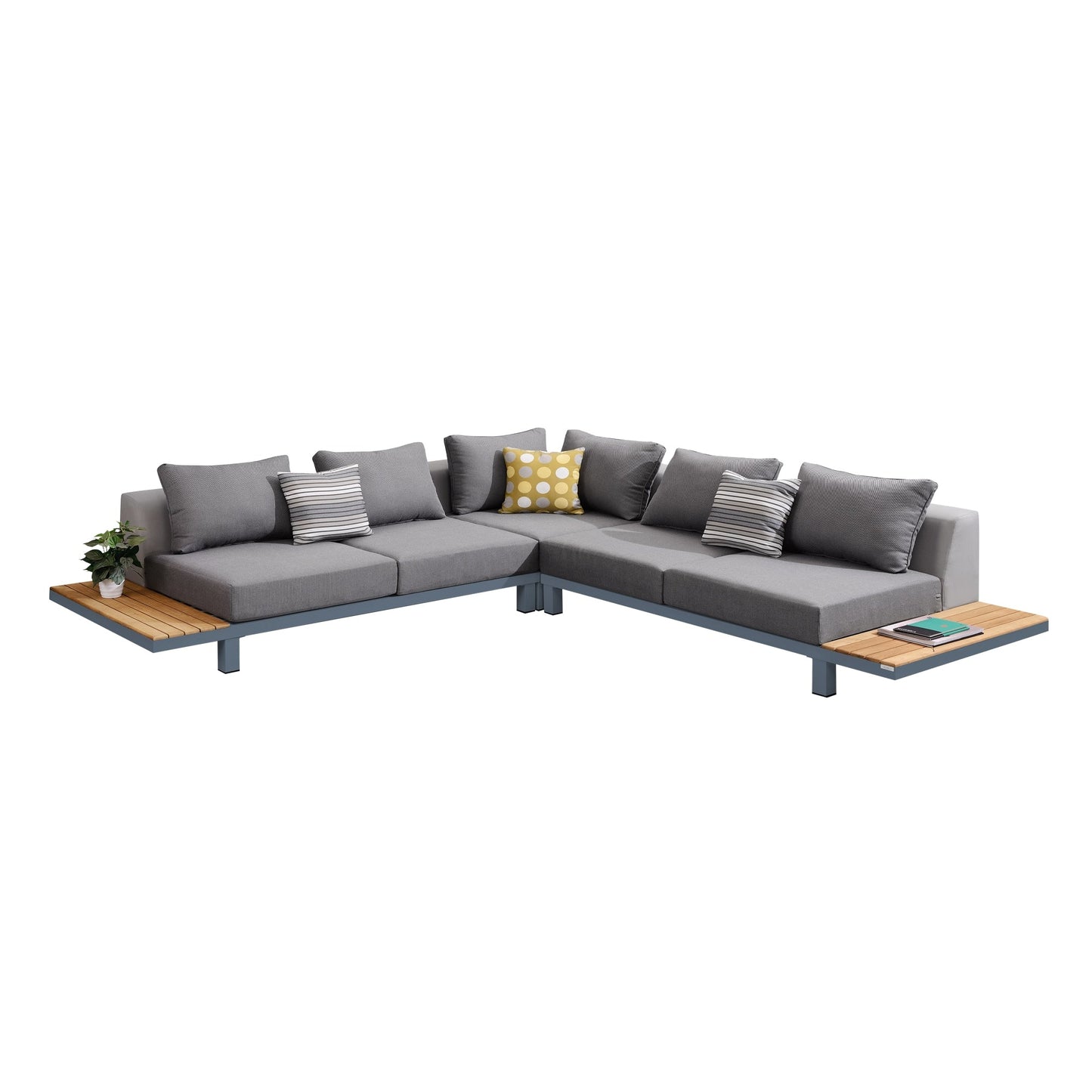Polo 4 Piece Outdoor Sectional Set With Dark Gray Cushions And Modern Accent Pillows