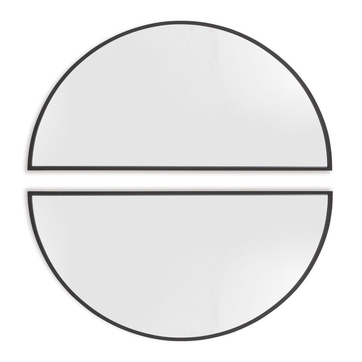 Black-trim accent mirror set with half-circle top and bottom panels