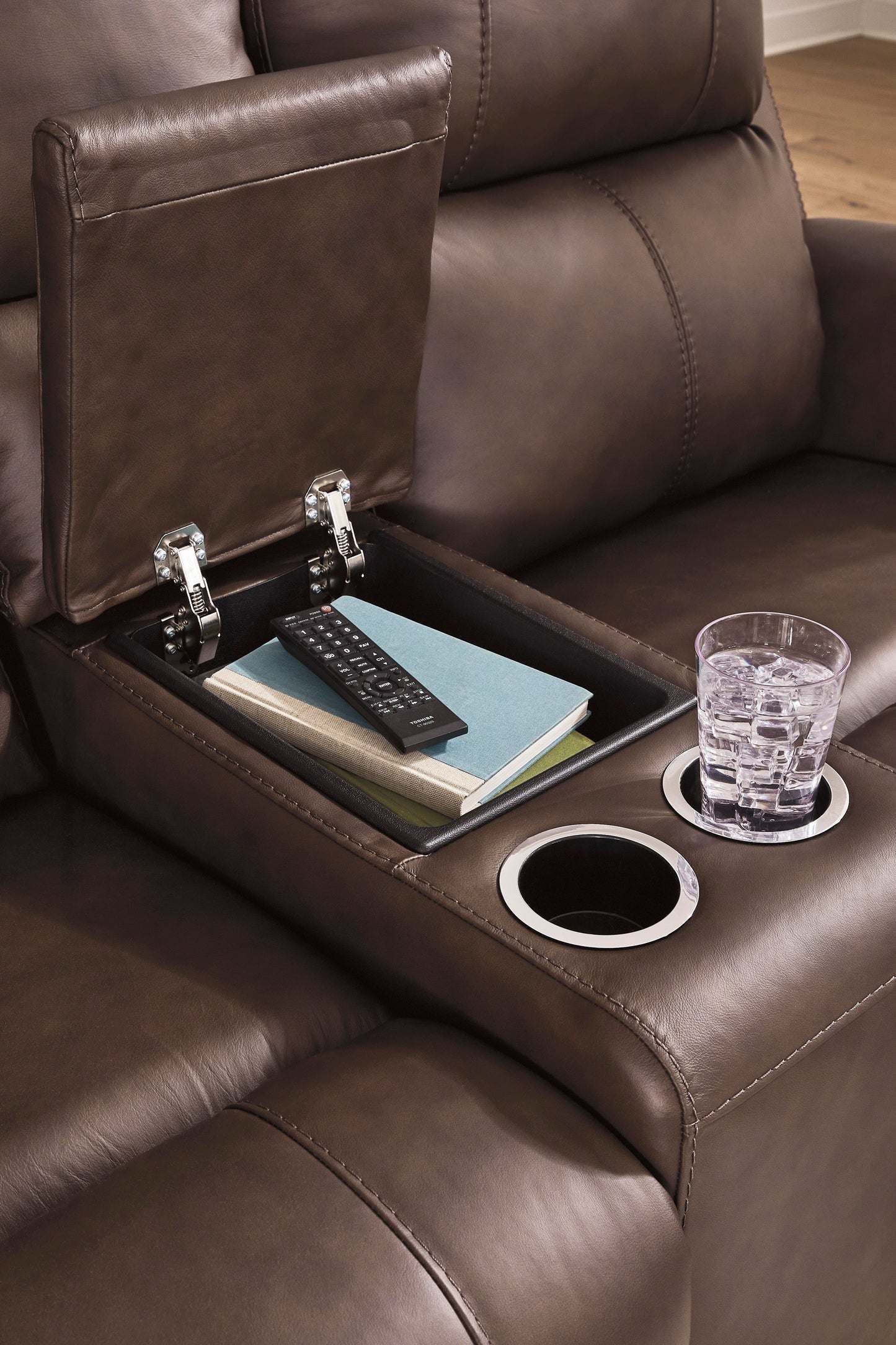Beryton Power Reclining Console Loveseat with Adjustable Headrest