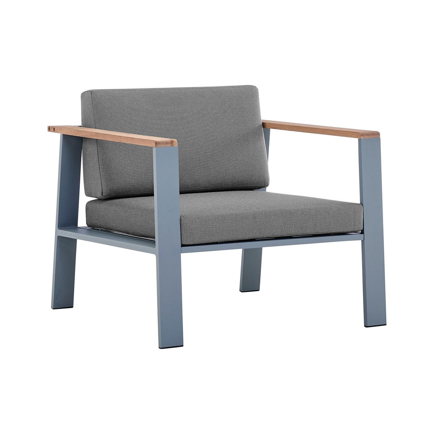 Nofi 4 Piece Outdoor Patio Set In Gray Finish With Gray Cushions And Teak Wood