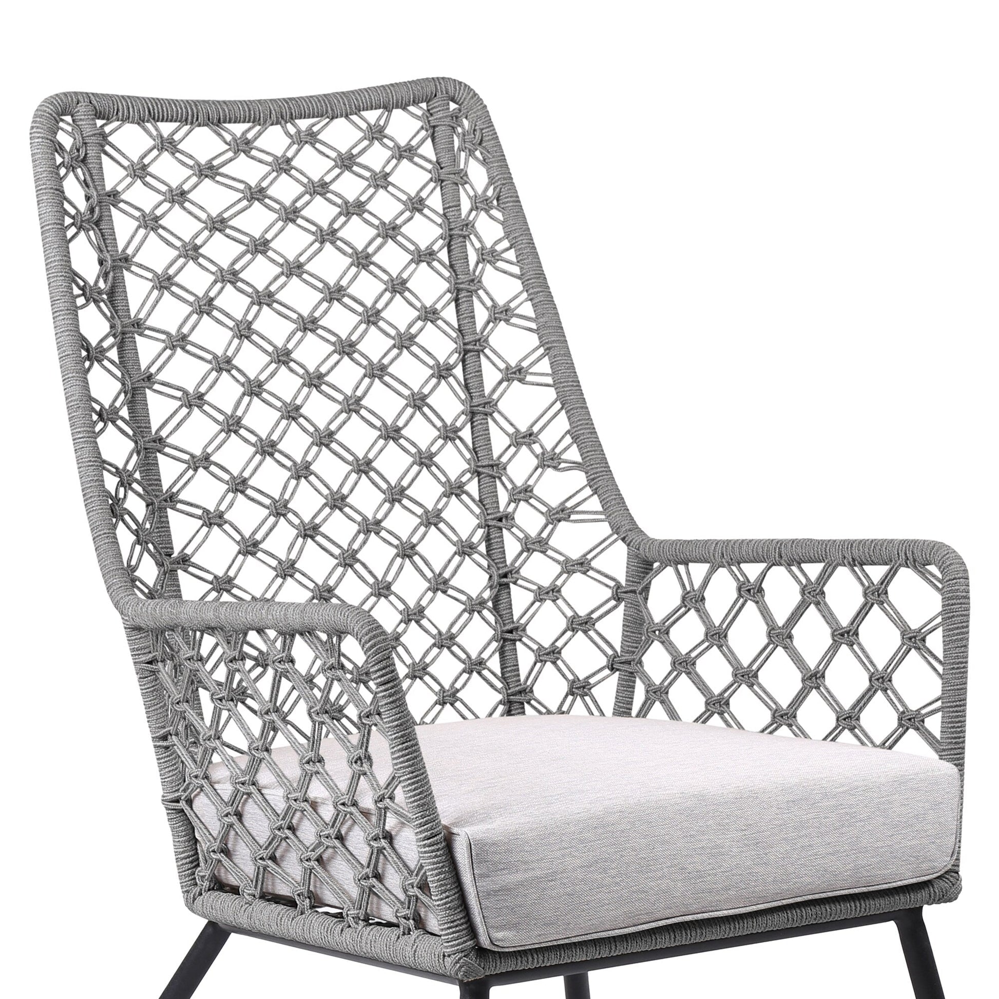 Marco Indoor Outdoor Steel Lounge Chair with Gray Rope and Gray Cushio