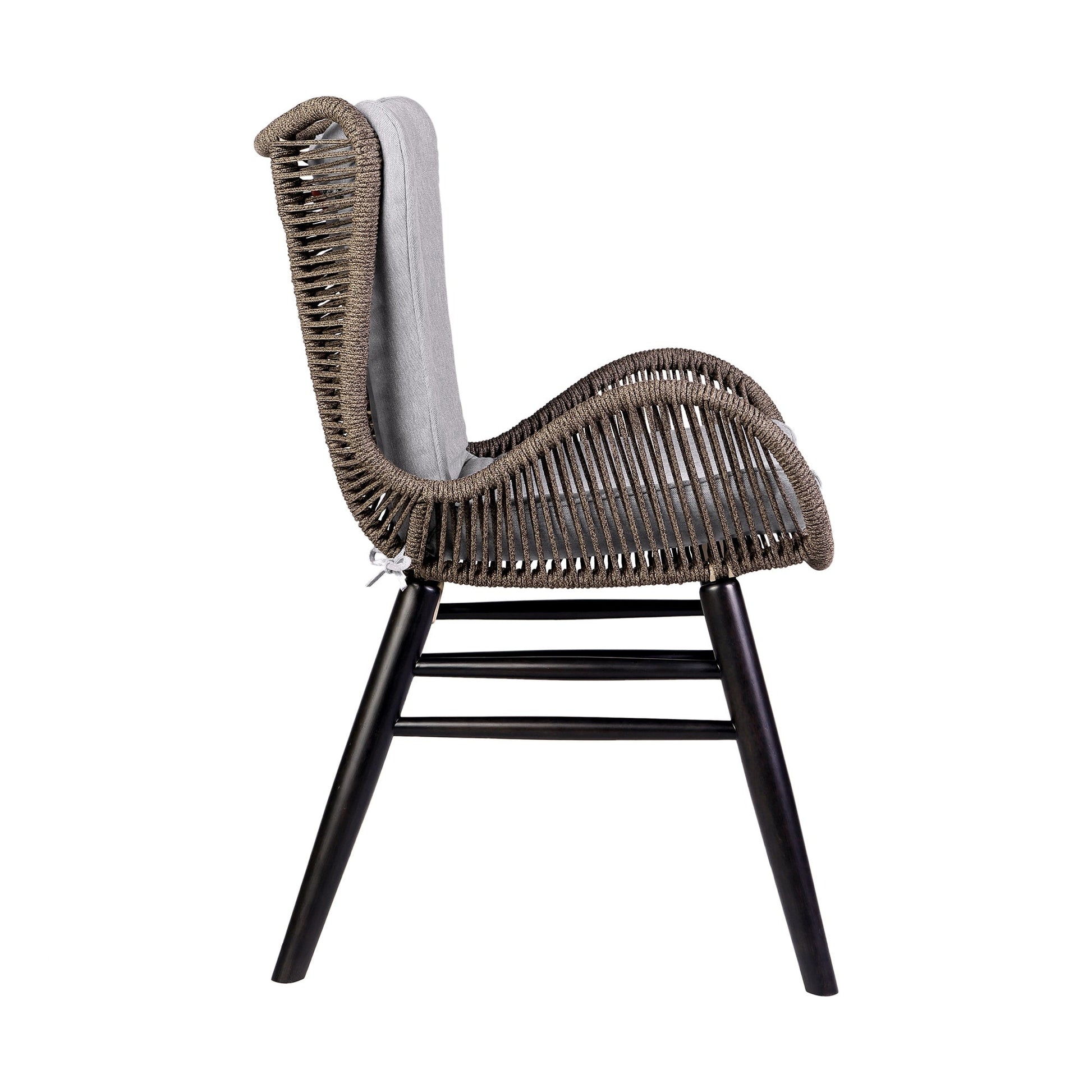 Fanny Outdoor Patio Dining Chair in Dark Eucalyptus Wood and Truffle Rope