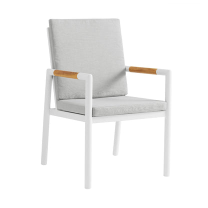 Royal White Aluminum and Teak Outdoor Dining Chair with Light Gray Fabric (Set of 2)