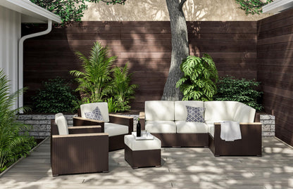 Palm Springs Outdoor 4 Seat Sectional, Arm Chair Pair and Ottoman