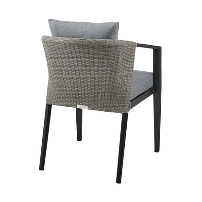 Aileen Outdoor Patio Dining Chairs in Aluminum and Wicker with Gray Cushions (Set of 2)