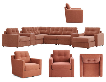 Terracotta modular sectional with multiple chaise and square armchair seats