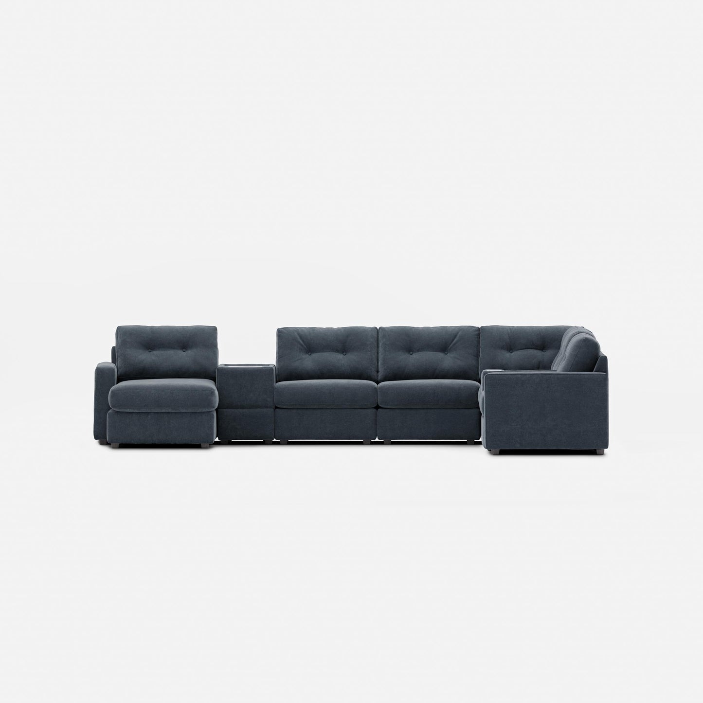 Dark gray modular sectional sofa with chaise corner and padded armrests