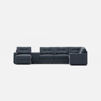 Dark gray modular sectional sofa with chaise corner and padded armrests