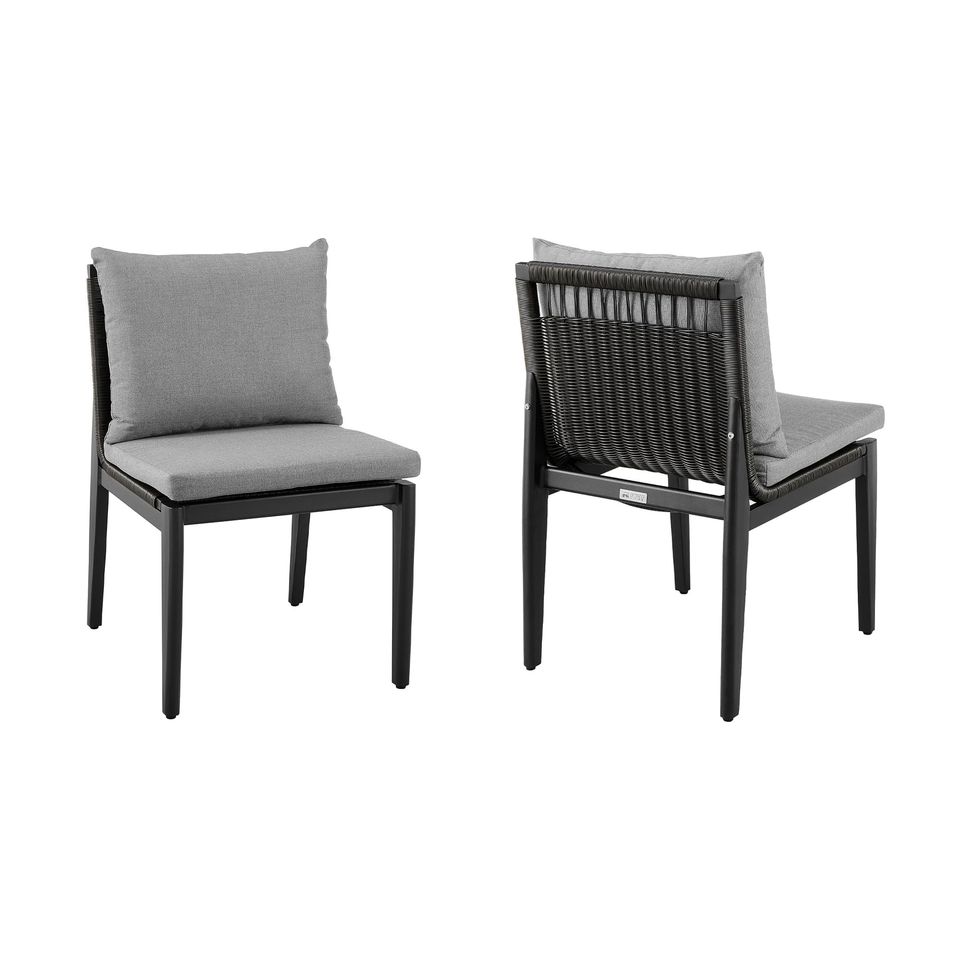 Grand Outdoor Patio Dining Chairs in Aluminum with Gray Cushions (Set of 2)