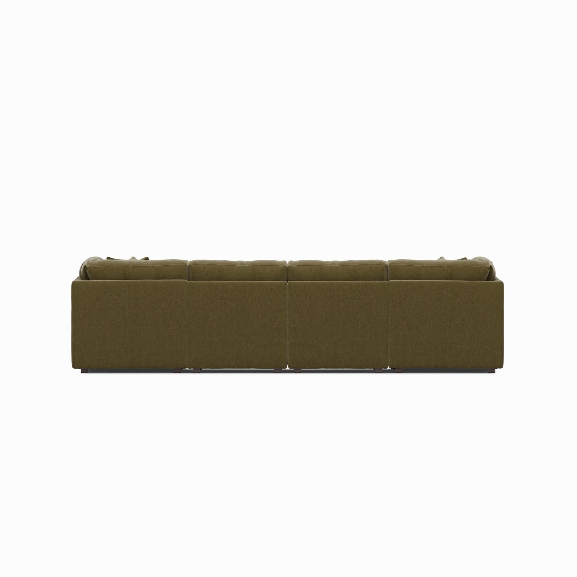 Olive modular sectional sofa with chaise seating and tufted cushion back