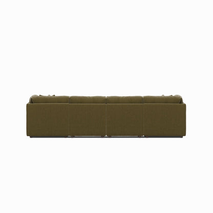 Olive modular sectional sofa with chaise seating and tufted cushion back