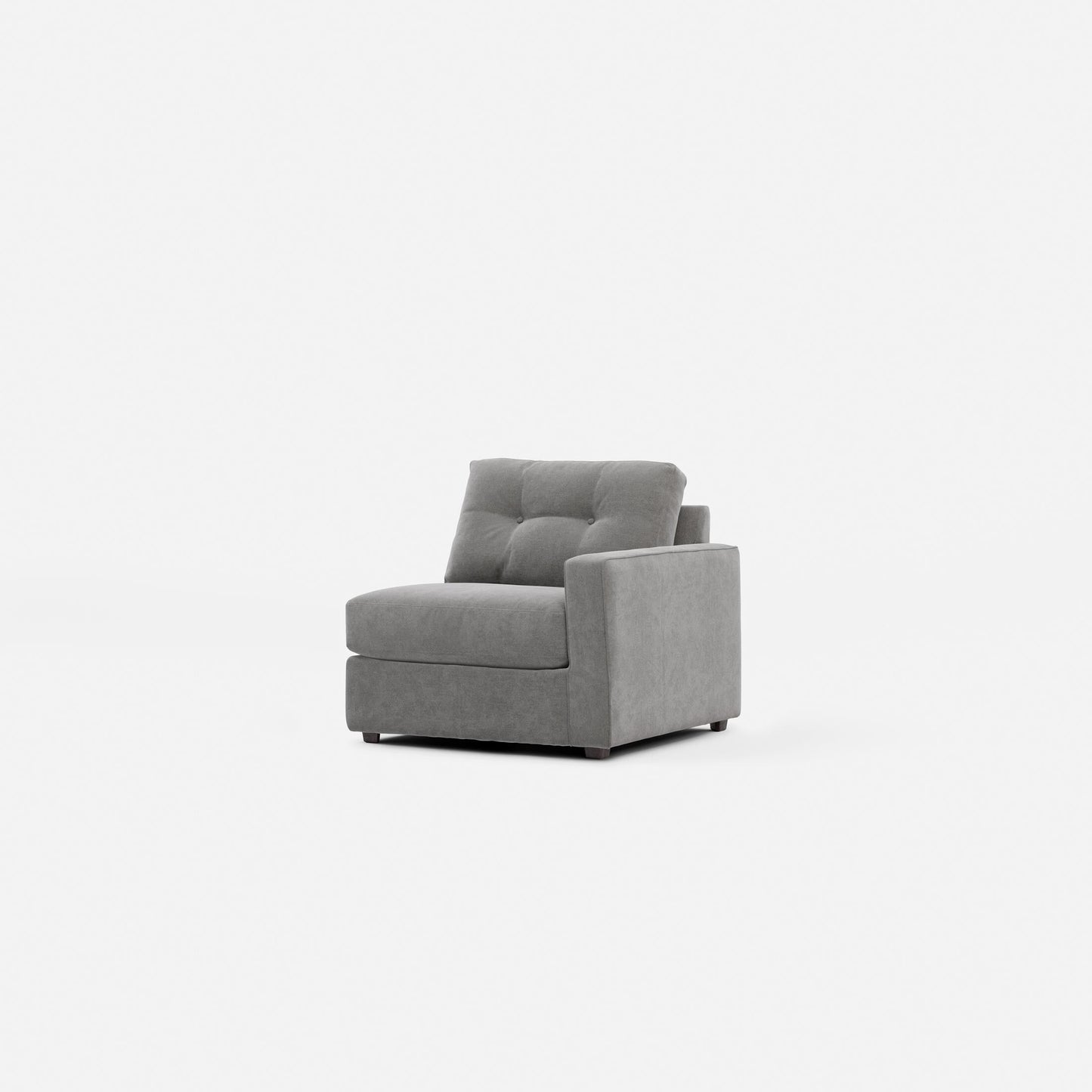 Gray upholstered modular chair, angled view showing tall back and armrests
