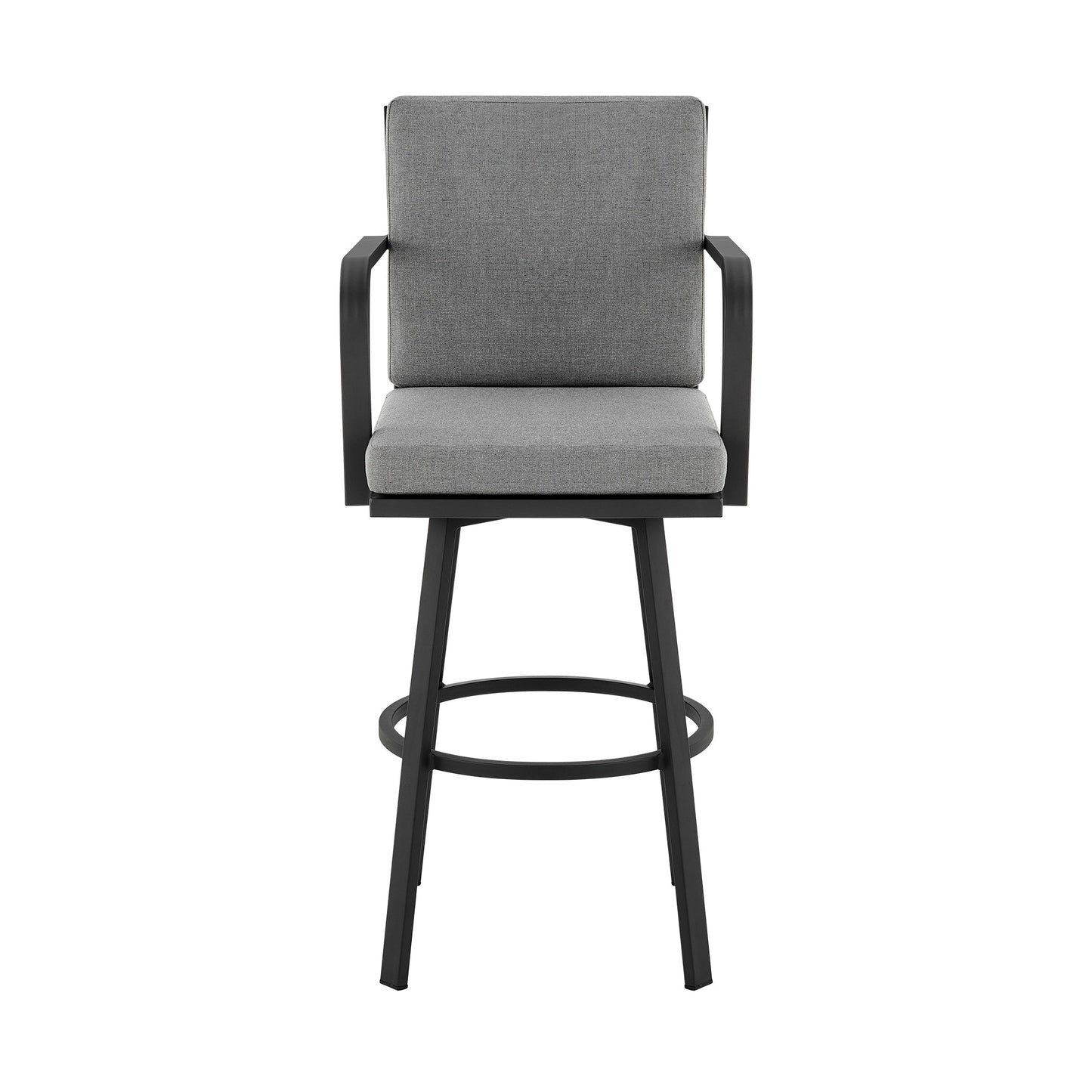 Don 30" Outdoor Patio Swivel Bar Stool in Black Aluminum with Grey Cushions