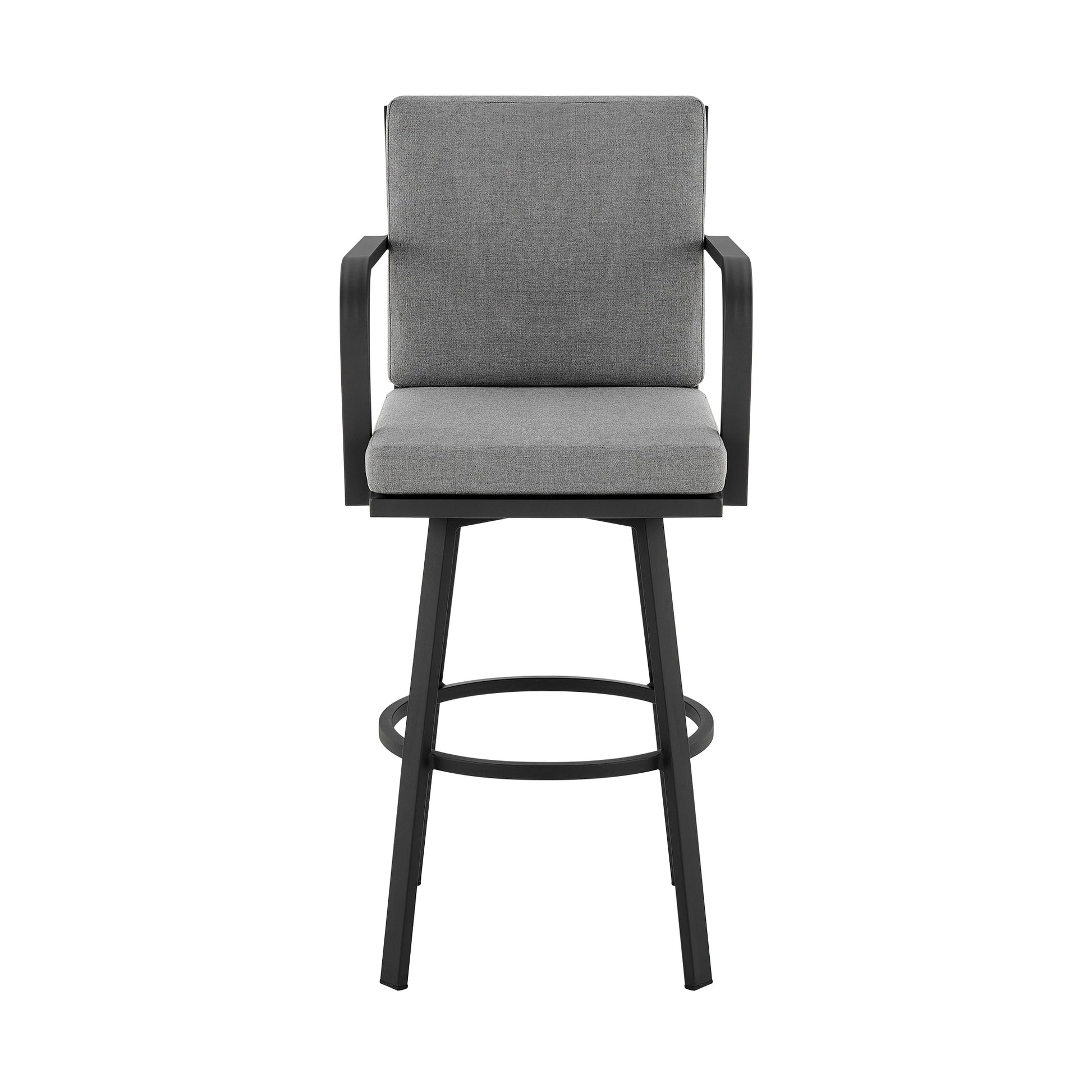 Don 30" Outdoor Patio Swivel Bar Stool in Black Aluminum with Grey Cushions