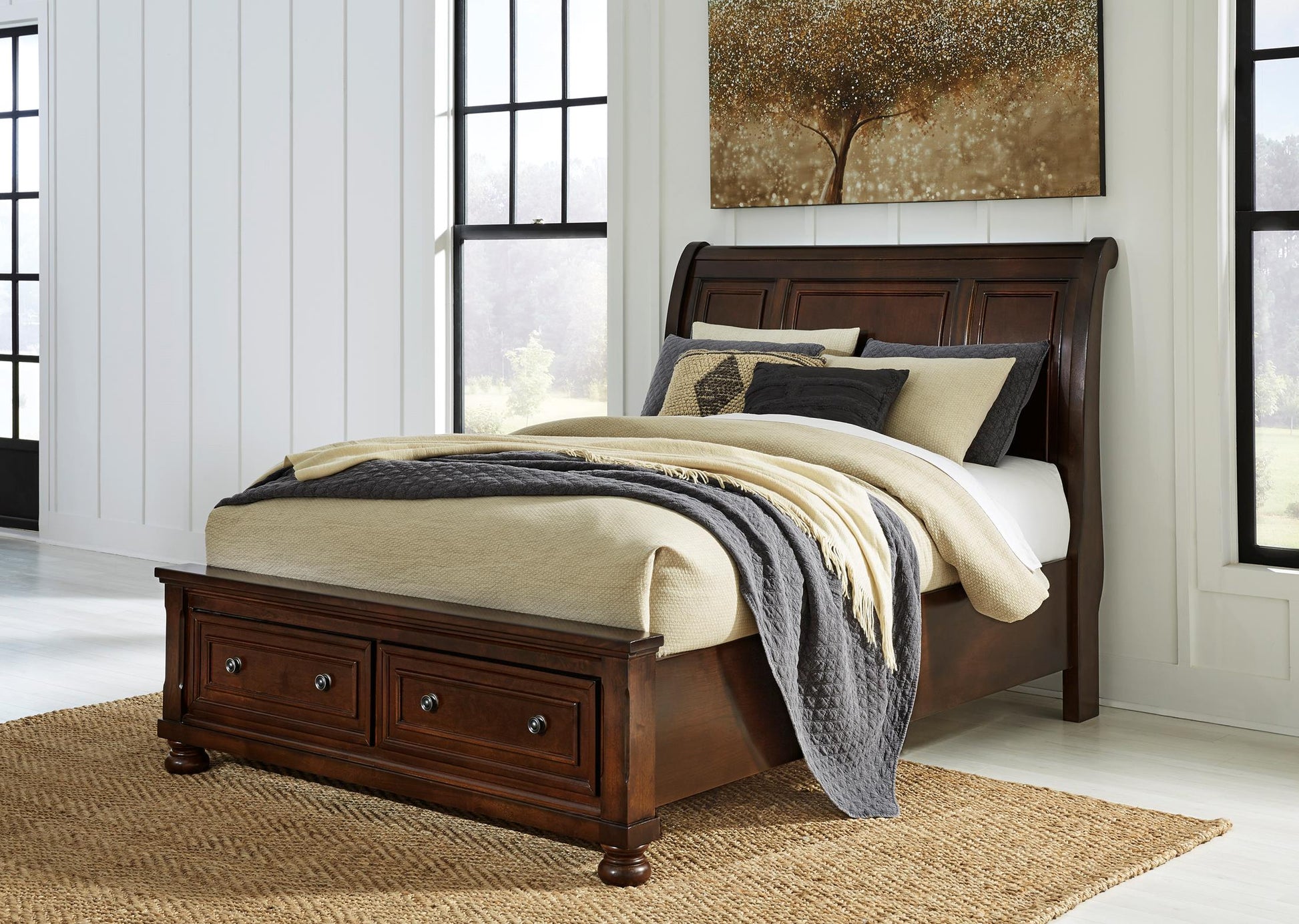 Porter Queen Sleigh Bed with 2 Storage Drawers