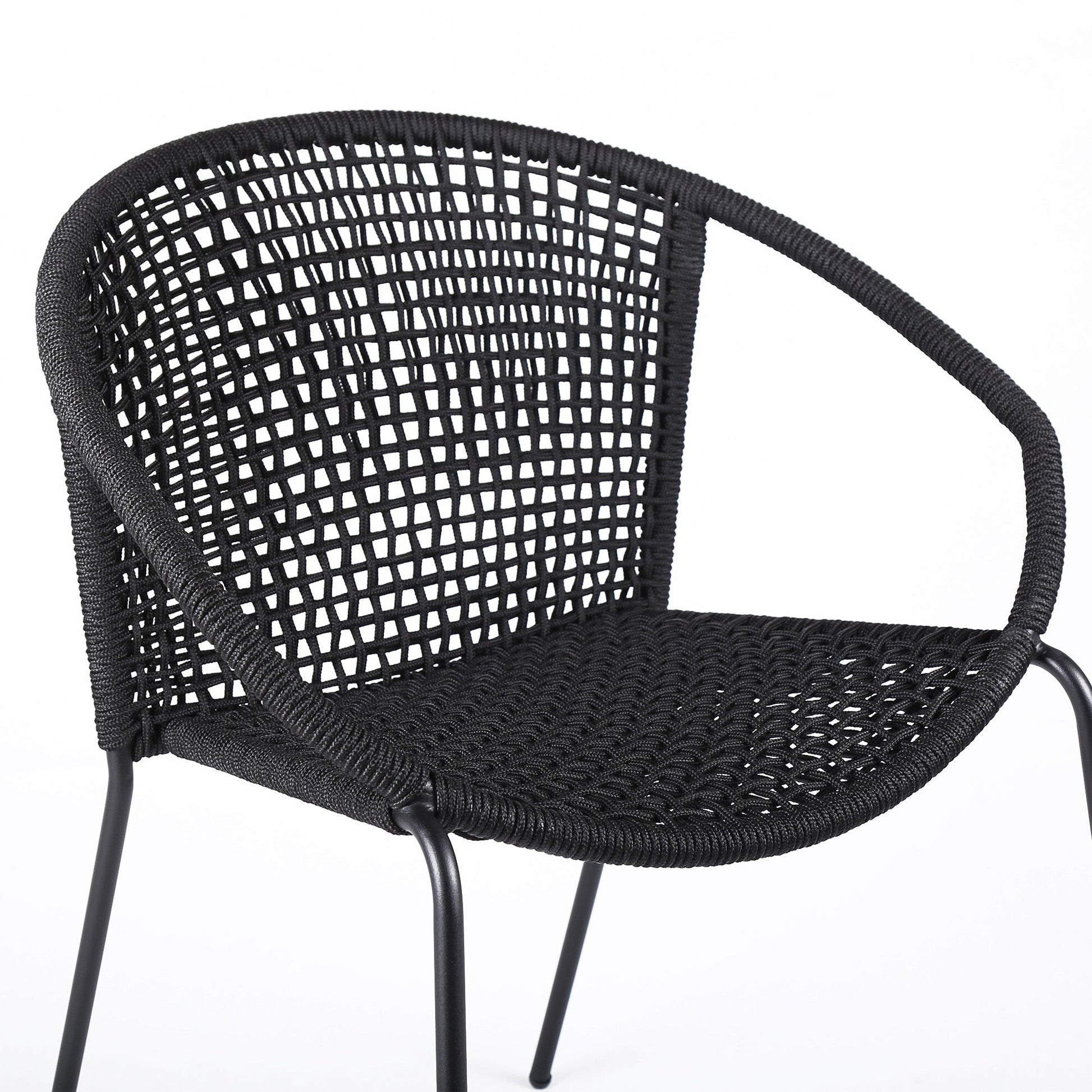 Snack Indoor Outdoor Stackable Steel Dining Chair with Black Rope (Set