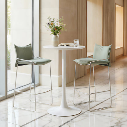 White round bar table with flared pedestal base
