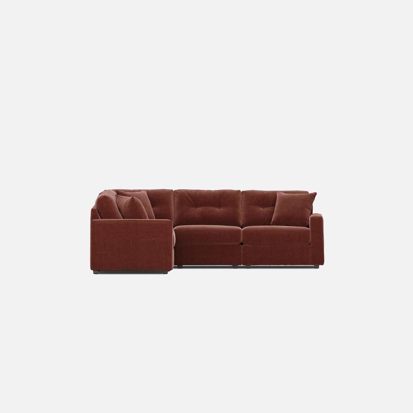 Merlot red sectional sofa with left arm chaise and button-tufted backrest cushions