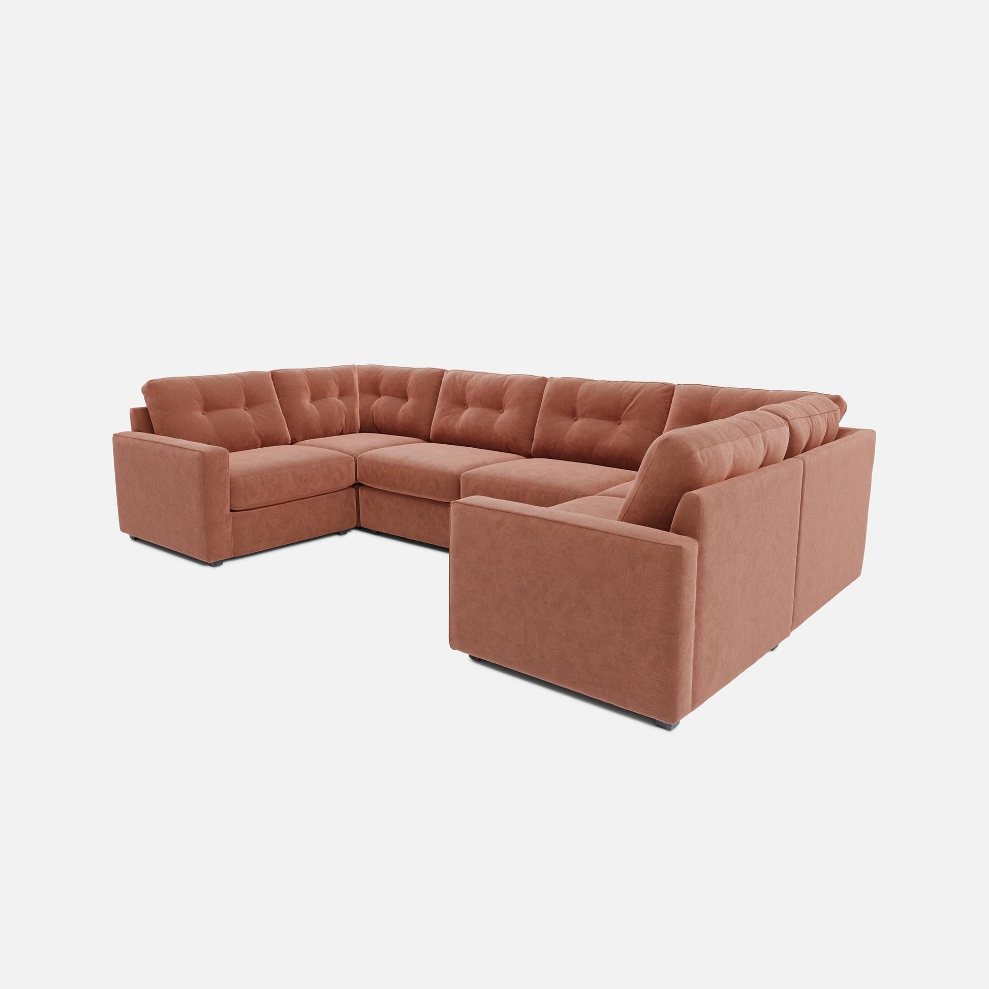 Terracotta sectional sofa with chaise extension and deep padded seat cushions