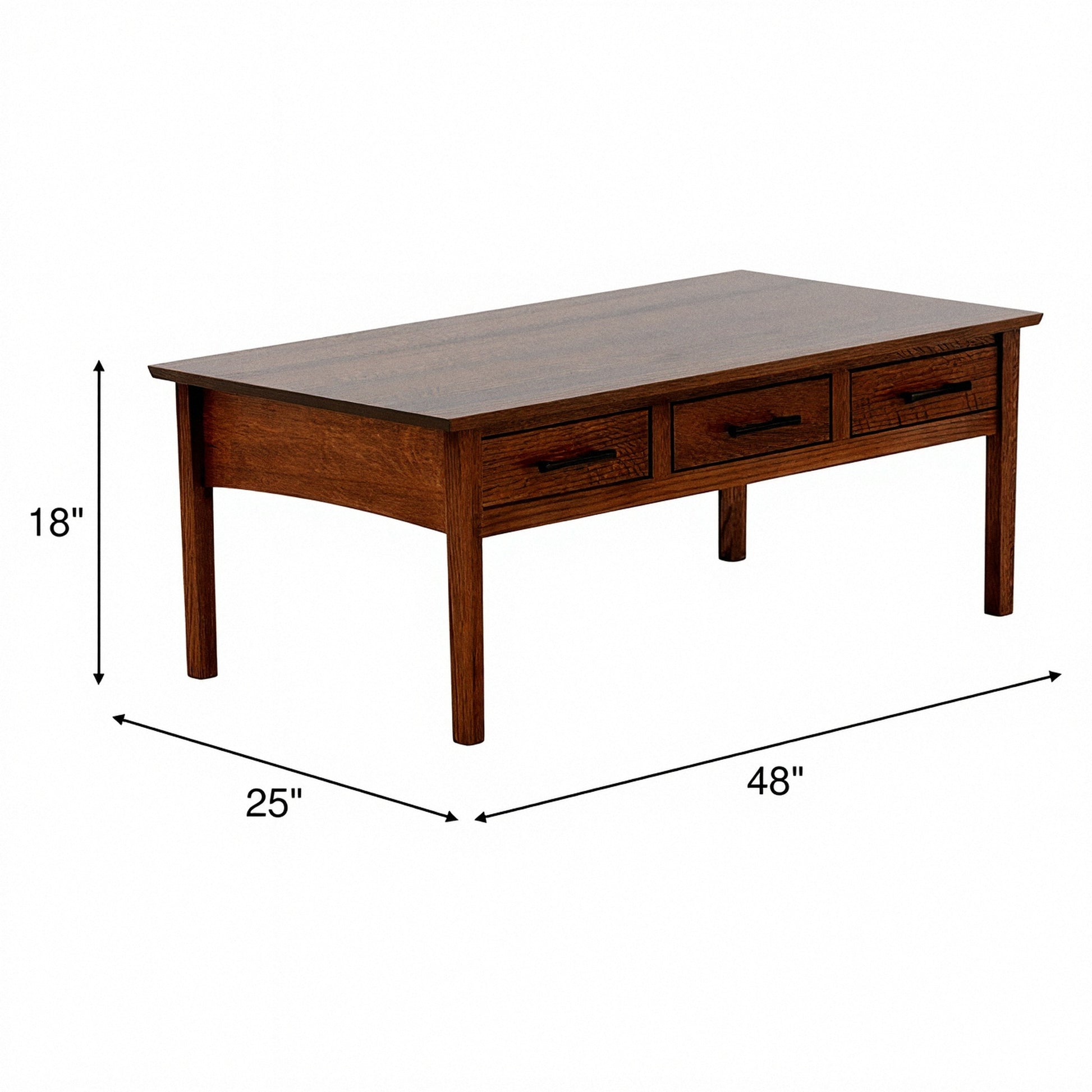 Heartland Mission-style cocktail table with two front drawers and tapered legs