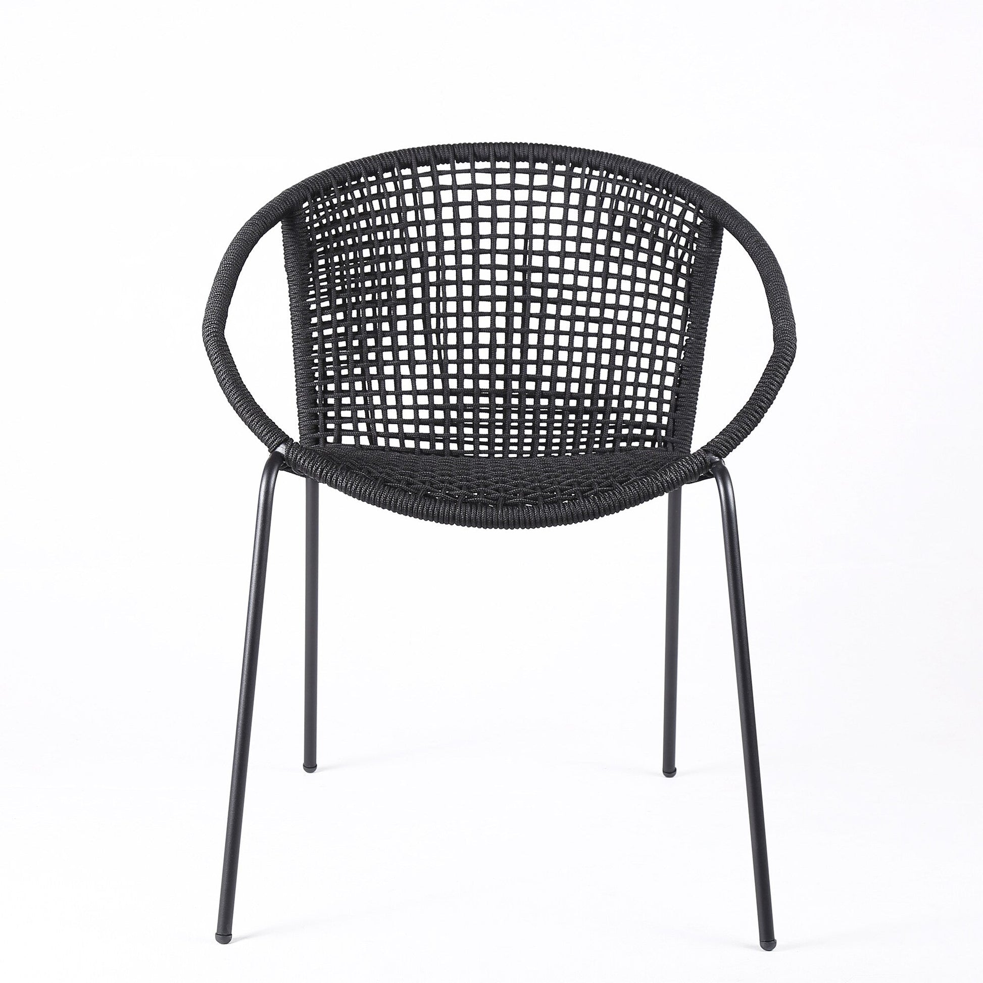 Snack Indoor Outdoor Stackable Steel Dining Chair with Black Rope (Set