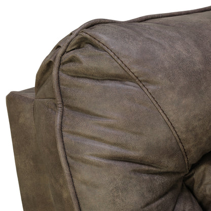 Dark brown loveseat backrest with stitched seams and cushioned panel