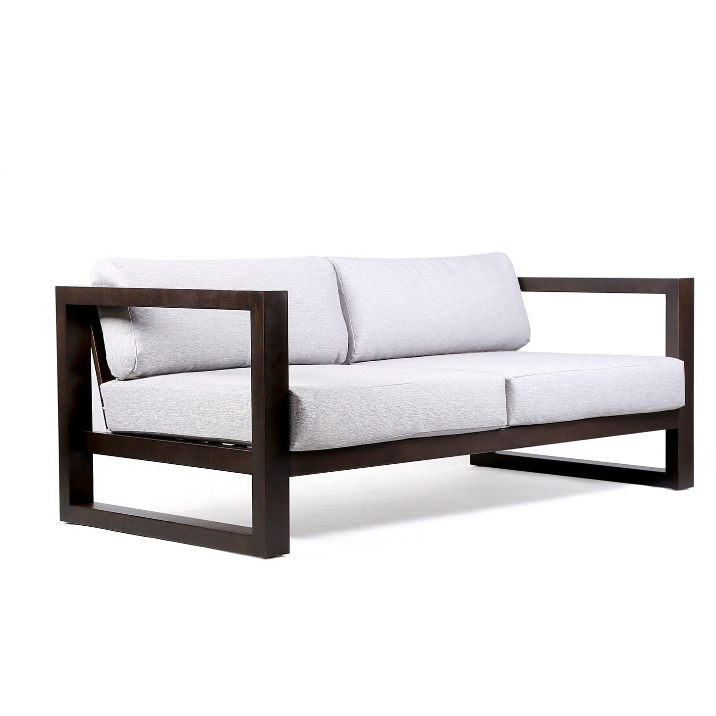 Paradise Outdoor Dark Eucalyptus Wood Sofa with Gray Cushions