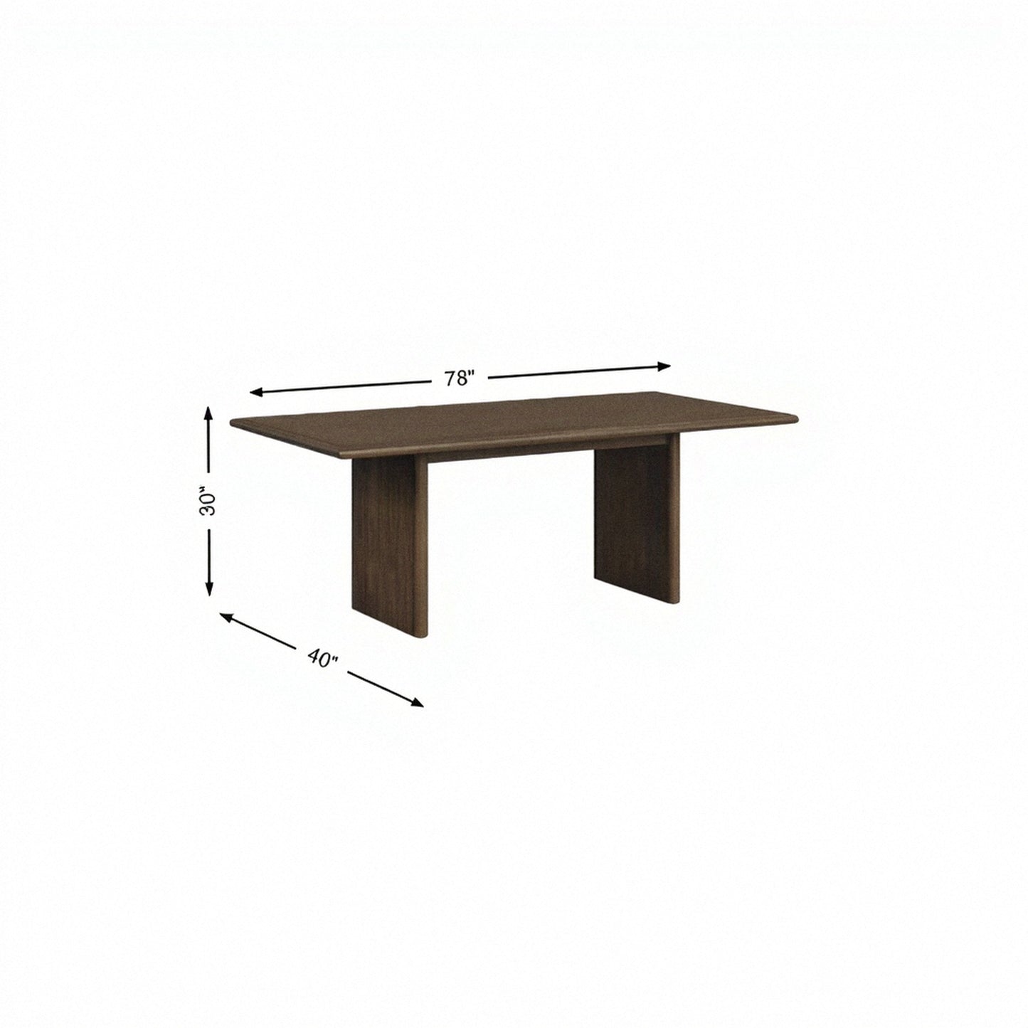 Luca dining table with rectangular dark wood top and two pedestal-style end supports, 78in