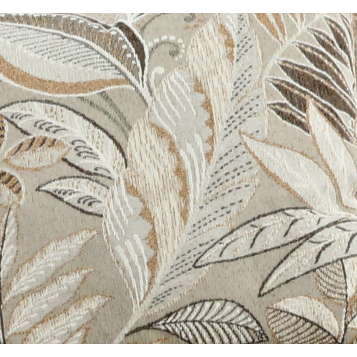 Close-up of beige and brown botanical leaf pattern throw pillow fabric