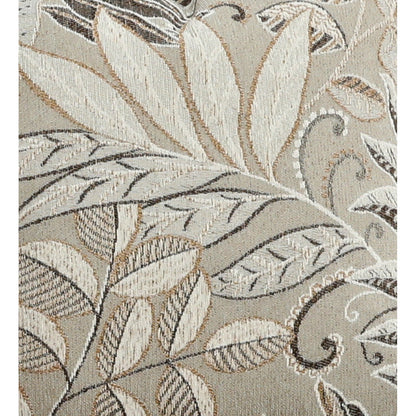 Leaf-print accent pillow with beige and gray botanical pattern