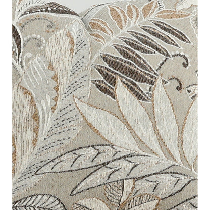 Leaf-and-vine throw pillow cover in beige and gray fabric close-up