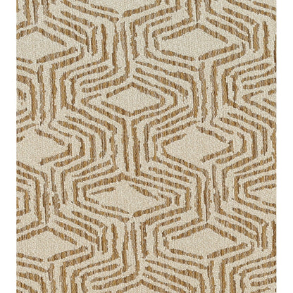 Close-up of beige upholstery with repeating brown geometric pattern