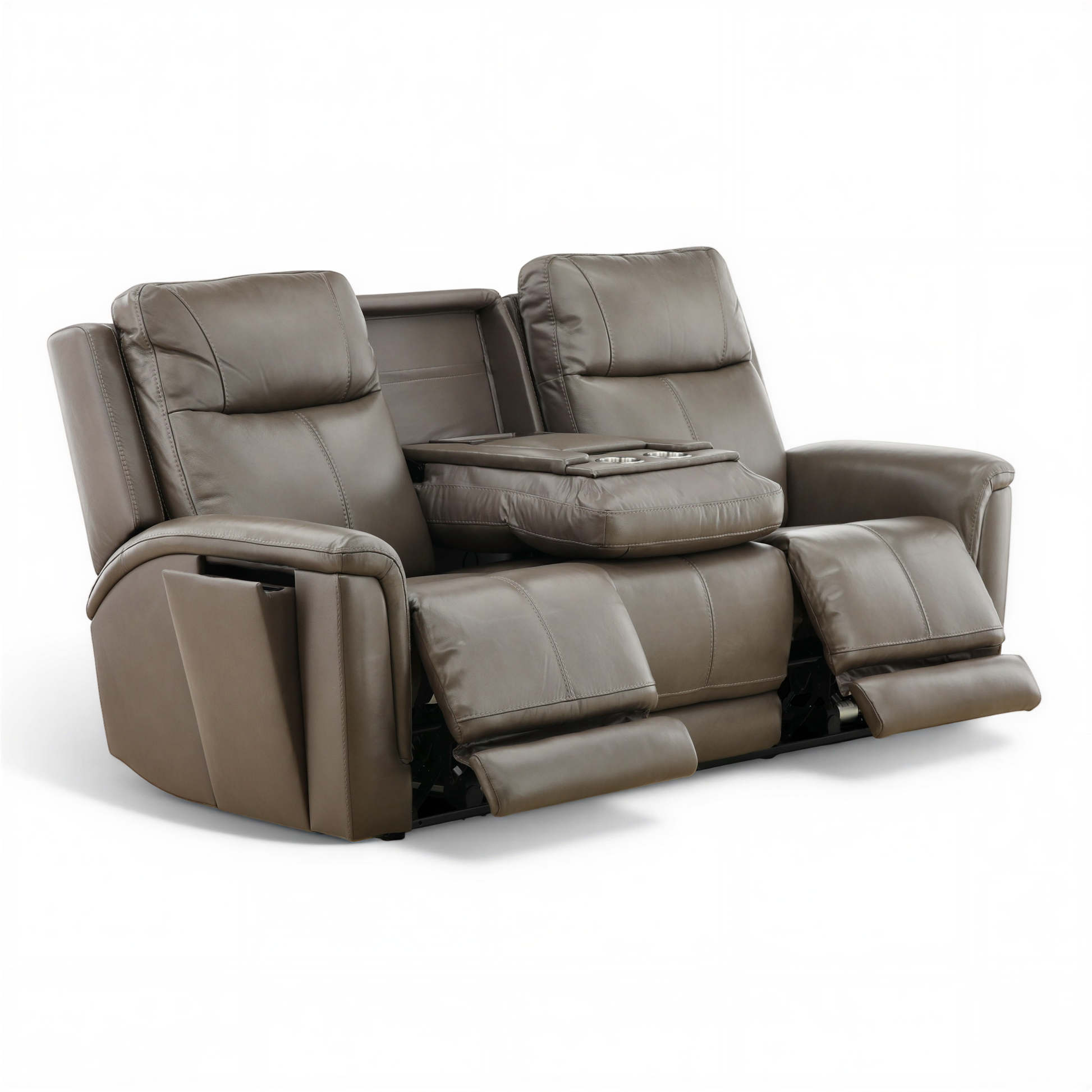 Flexsteel Trey Leather Power Reclining Sofa with Drop-Down Table