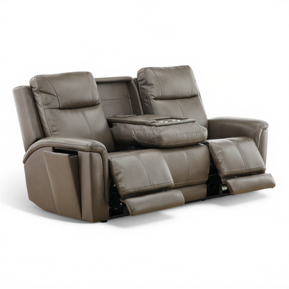 Flexsteel Trey Leather Power Reclining Sofa with Drop-Down Table