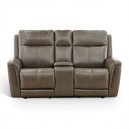 Flexsteel Trey Leather Power Reclining Console Loveseat