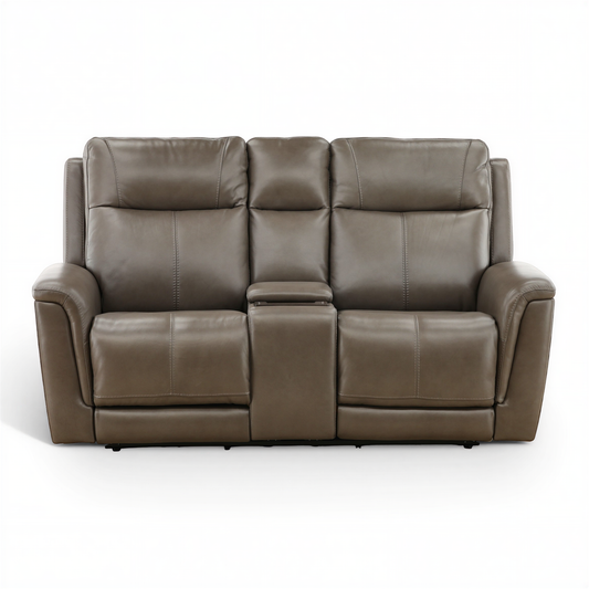 Flexsteel Trey Leather Power Reclining Console Loveseat