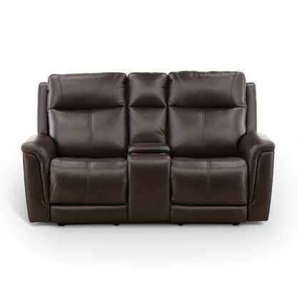 Flexsteel Trey Leather Power Reclining Console Loveseat