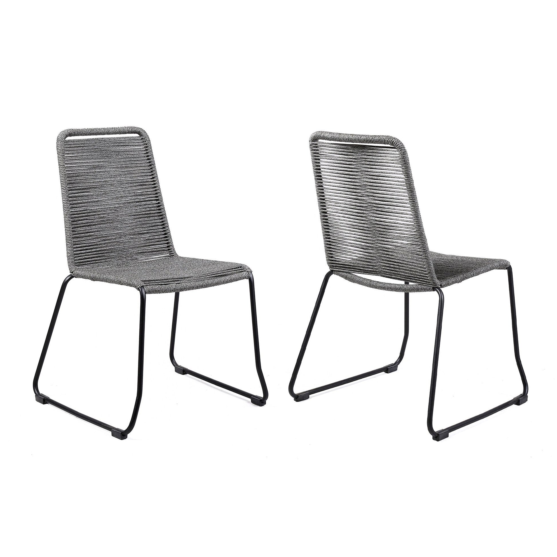 Shasta Outdoor Metal and Gray Rope Stackable Dining Chair (Set of 2)