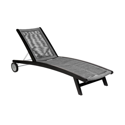 Chateau Outdoor Patio Adjustable Chaise Lounge Chair in Eucalyptus Wood and Gray Rope