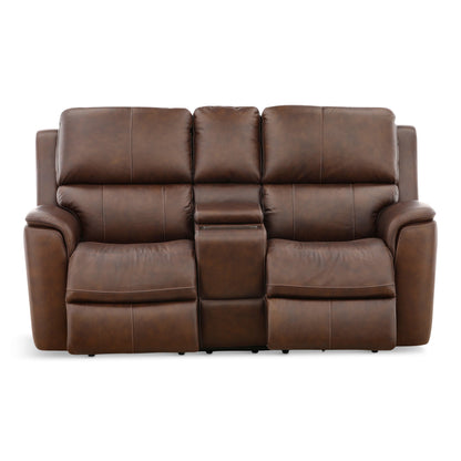 Flexsteel Karson Leather Power Reclining Console Loveseat