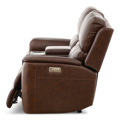 Flexsteel Karson Leather Power Reclining Console Loveseat