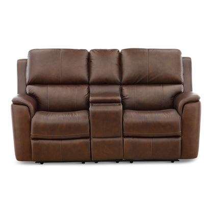 Flexsteel Karson Leather Power Reclining Console Loveseat