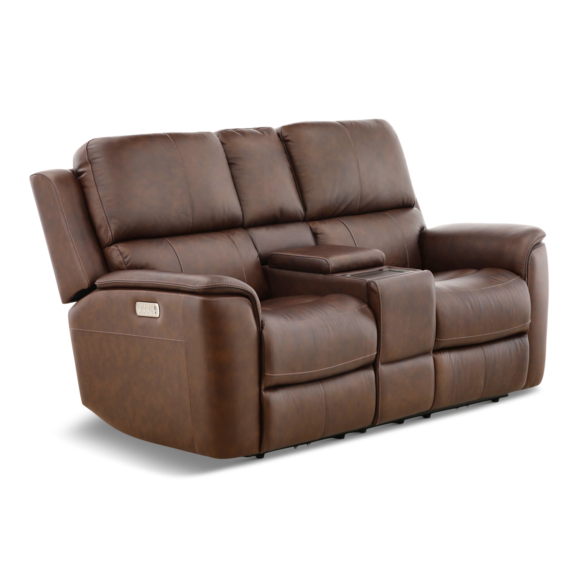 Flexsteel Karson Leather Power Reclining Console Loveseat