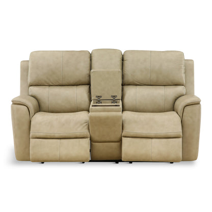 Flexsteel Karson Leather Power Reclining Console Loveseat