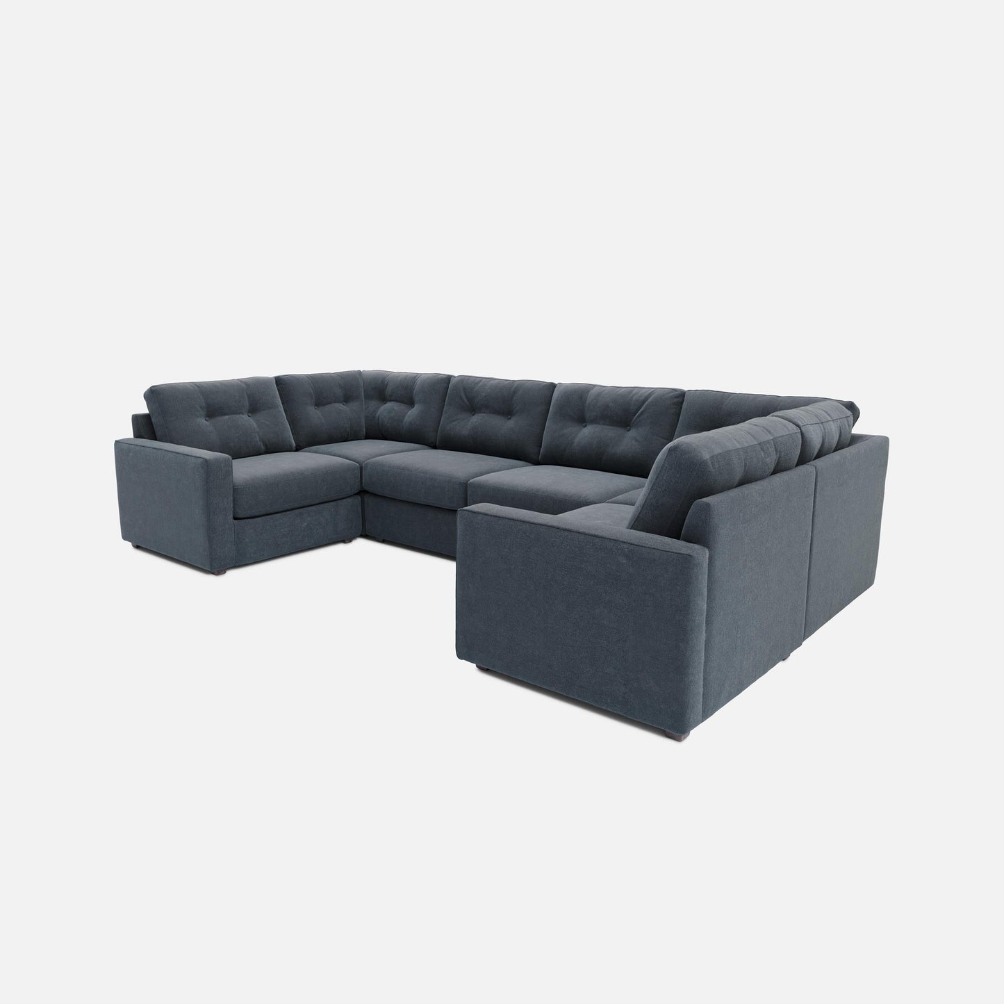 Dark gray 6-piece modular sectional sofa with wide chaise and thick armrests