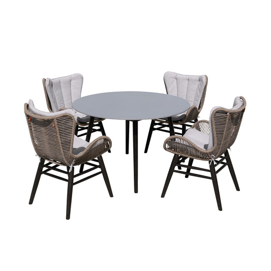 Sydney and Fanny 5 Piece Outdoor Patio Dining Set in Dark Eucalyptus Wood